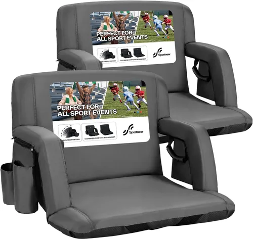 Miniatura 14 de Sportneer - Asientos de estadio para gradas con respaldo, asiento de estadio reclinable y portátil con un grueso cojín acolchado, con respaldo