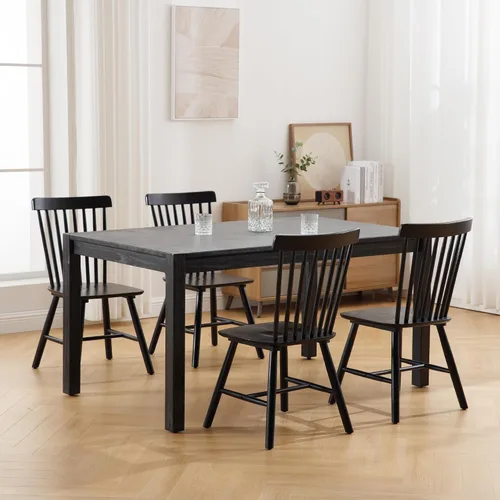 LZAREAL Juego de 4 sillas de comedor de madera estilo granja, sillas de cocina modernas de mediados de siglo, sillas de comedor francesas Windsor
