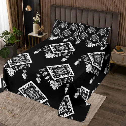 Miniatura 15 de Erosebridal Juego de edredón tribal bohemio azteca negro blanco étnico bohemio juego de colcha Queen Western Southwestern juego de ropa de cama
