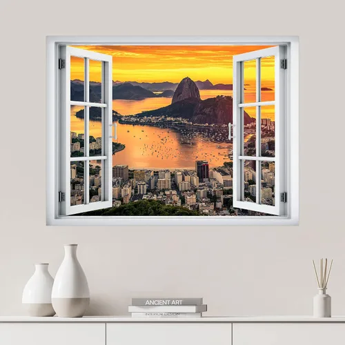 Miniatura 9 de SIGNWIN Adhesivo mural removible para pared, atardecer cielo naranja, otoño, bosque, árbol, paisaje, naturaleza, arte fino, rústico, paisaje