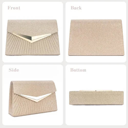 Miniatura 7 de Larcenciel Bolsos de noche para mujer, bolso de noche plisado brillante, elegante embrague de lentejuelas para boda, fiesta de cóctel formal