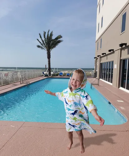 Miniatura 2 de Toalla con capucha, poncho de playa para baño, piscina, para niños, secado rápido/resistente a la arena, pequeña (3-10 años), dinosaurios