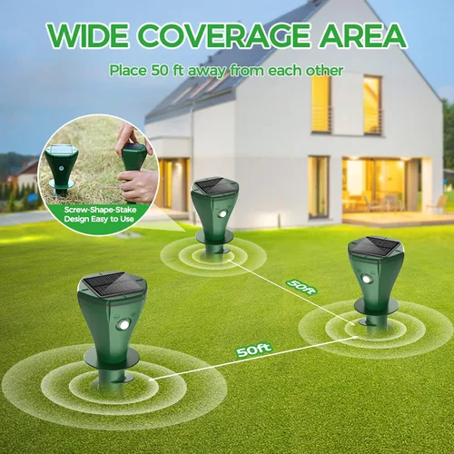 Miniatura 6 de Repelente de topos alimentado por energía solar, repelente de topos, repelente de marmotas para exteriores, repelente ultrasónico impermeable IP65