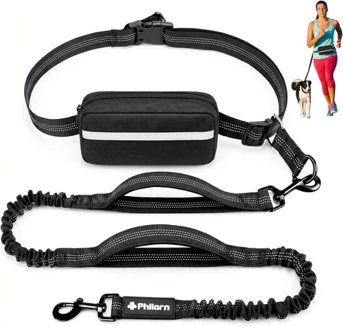 Philorn Correa de perro manos libres con bolsa, correa de cintura ajustable para pasear perros, correas de correr para perros medianos y grandes,