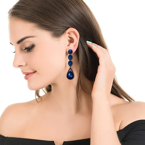 Miniatura 3 de Flyonce Aretes colgantes con diamantes de imitación de cristal para boda, Cristal