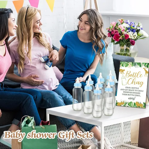 Miniatura 6 de TrelaCo Safari Cool Baby Shower Games Bottle Chug Sign Wooden Jungle Animals Set de regalo para revelación de género suministros de fiesta y 12