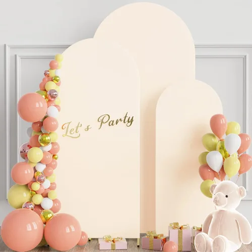 Miniatura 3 de Wokceer Juego de 3 fundas de arco de boda de elastano ajustadas para arco de boda para parte superior redonda, soporte de arco de Chiara para Beige
