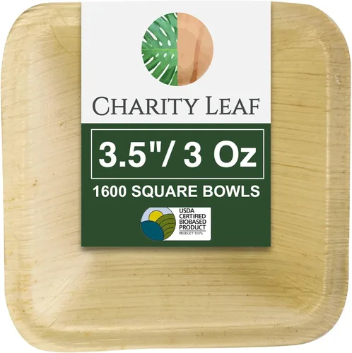 Miniatura 16 de Charity Leaf - Cuencos mini cuadrados desechables de hoja de palma de 3.5" (25 piezas) Similar al bambú Todo natural y biodegradable Para