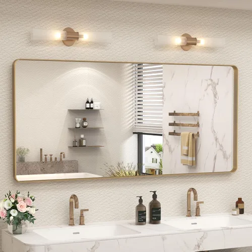 Miniatura 140 de Paquete de 2 espejos de baño con marco de metal negro de 22 x 30 pulgadas, espejo rectangular redondeado negro mate, antioxidante, se cuelga