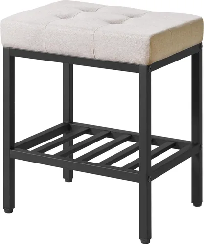IBUYKE Taburete de maquillaje rectangular con pies ajustables y espacio de almacenamiento, silla reposapiés, taburete de tocador de asiento de lino,