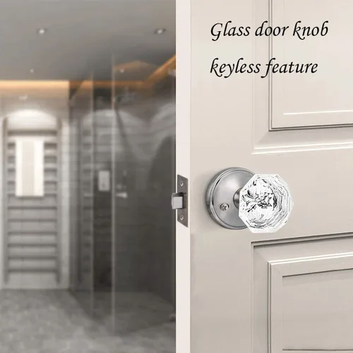 Miniatura 4 de Perillas de puerta de paso de níquel satinado, perilla de puerta de vidrio transparente interior, pomo de puerta de cristal sin llave con cerradura
