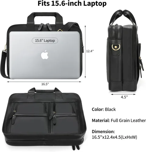 Miniatura 2 de Jack&Chris Maletín de cuero para hombres,Bolso de mensajero retro de viaje de negocios,Bolsa de trabajo grande para portátil de 15.6