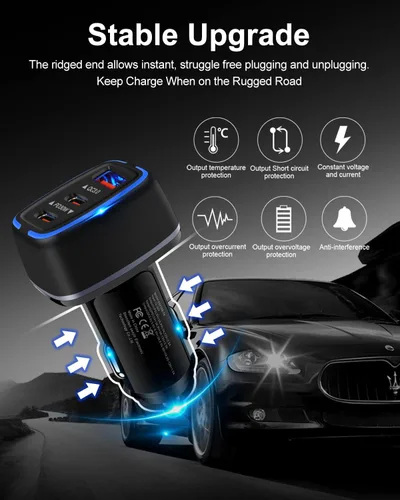 Miniatura 6 de Cargador de coche USB C de 78 W, adaptador de encendedor de cigarrillos de carga súper rápida, cargador automático de 3 puertos para Samsung Galaxy