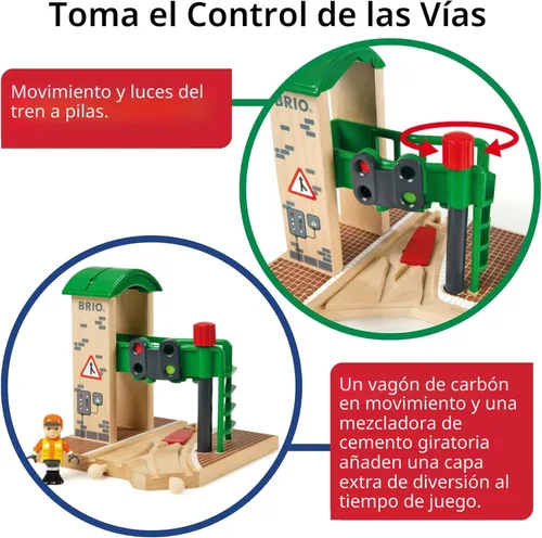 Miniatura 5 de BRIO World Signal Station - Juego de 2 piezas de pista de tren de madera con luz roja interactiva y figura - Certificado FSC - Compatible con todos