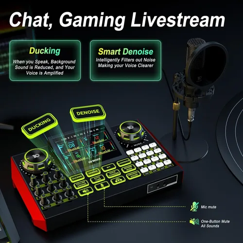 Miniatura 5 de Paquete de equipo de podcast G9 con mezclador de audio para canto en streaming, kit de micrófono de condensador de 0.138 in, cambiador de voz, Azul