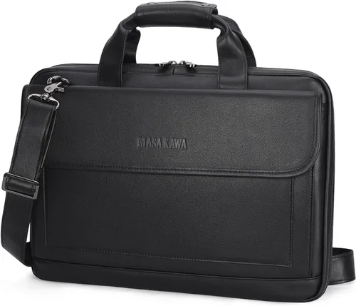 Masa Kawa Maletín de cuero para hombre, delgado de 15.6 pulgadas, bolsa para computadora portátil, impermeable, cruzada, para el trabajo de