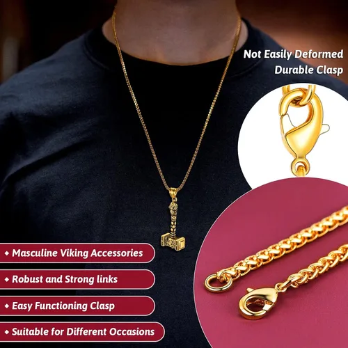 Miniatura 5 de FaithHeart Viking Thor's Hammer Talismán Collar para hombre, colgante de amuleto nórdico vintage de Mjolnir con cadena de trigo resistente, joyería