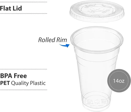 Miniatura 3 de ELEGANT DISPOSABLES Vasos de PET transparentes con tapas planas para café helado (12 onzas)