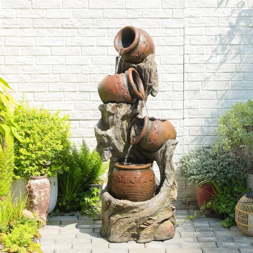 Miniatura 10 de Bumilgar - Fuente de agua de 2 niveles con luces LED, fuente de cascada de 27.95" de altura, independiente para jardín al aire libre