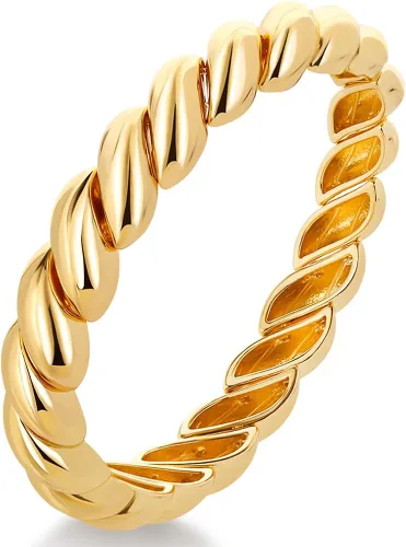 FAMARINE Pulsera trenzada fina o gruesa chapada en oro de 14 quilates, pulsera elástica para parejas, 100% exclusiva, Metal, no aplica