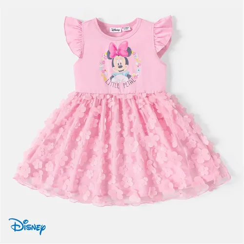 Miniatura 7 de Disney Frozen Elsa Princesa Cenicienta Ariel Jazmín Rapunzel Vestido para bebéniña, Vestido de manga larga con volantes y superposición de malla