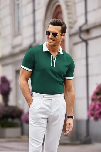 Miniatura 3 de COOFANDY Polo de manga corta para hombre, camiseta de tenis de golf, casual, ajustada, para verano