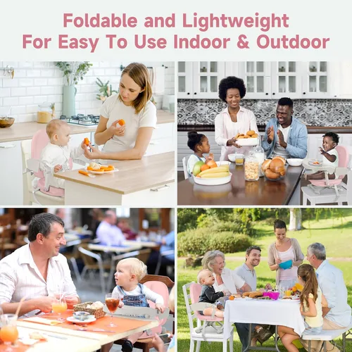 Miniatura 8 de YOLEO Silla alta para bebé, asiento elevador para mesa de comedor, sillas altas plegables con alturas ajustables, asiento elevador de viaje con Rosa