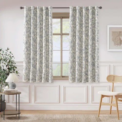Miniatura 2 de Lazzzy Cortinas de lino de estilo granja con flores azules de 63 pulgadas de largo, con lengüeta trasera, para sala de estar y dormitorio, estampado