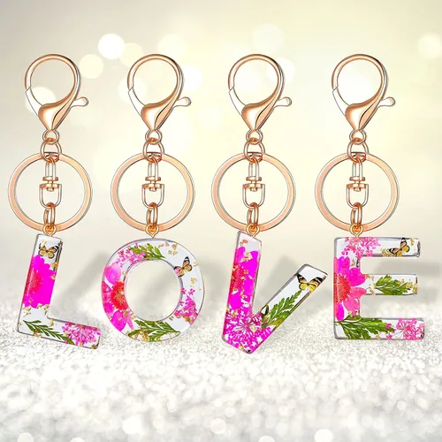 Miniatura 3 de Llavero con letra inicial de mariposa, flor rosa, regalos de cumpleaños para mujeres y niñas, mochila, cartera, llave de coche, lindo llavero