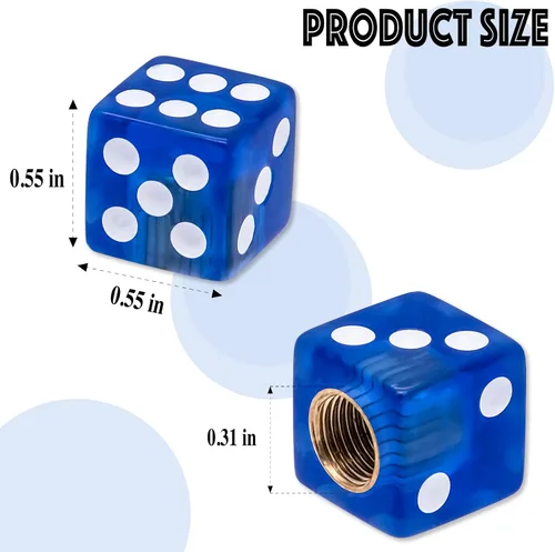 Miniatura 2 de 4 piezas tapones de válvula de neumático en forma de dados, cubiertas universales de válvula de neumático a prueba de polvo con núcleo de cobre