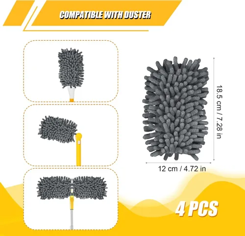 Miniatura 2 de 4 repuestos de plumero, de microfibra para ventilador de techo, reutilizables, 360 plumeros, resistentes para limpieza (gris)