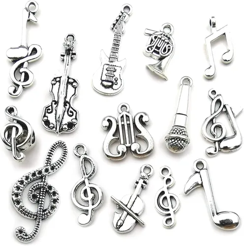 Dijes de metal de música a granel 70 mezclados para hacer joyas, pulsera, collar, colgante, llavero, álbum de recortes, bricolaje