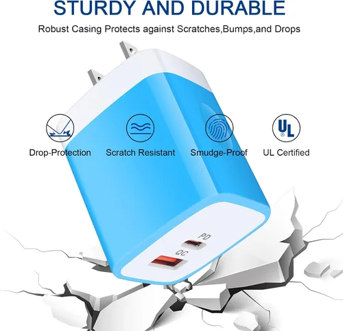 Miniatura 6 de Cargador de pared USB C, 2 puertos de 20 W, USB A y USB C [PD/QC 3.0], paquete de 3 adaptadores de enchufe de pared USB-C para iPhone