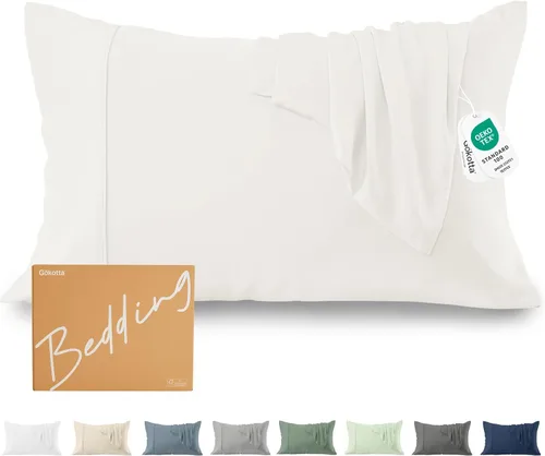 Miniatura 14 de GOKOTTA Juego de 2 fundas de almohada suaves tamaño King, lujosas fundas de almohada refrescantes de seda para durmientes calientes, 100% rayón Gris