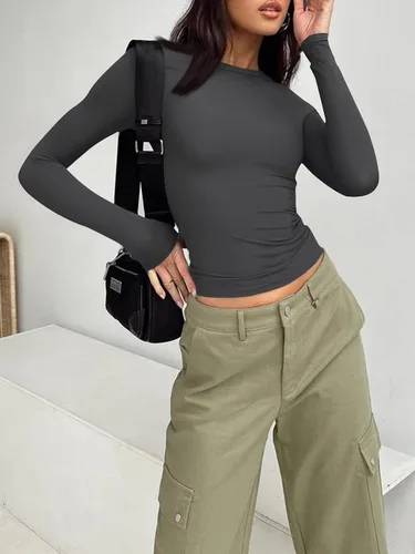 Miniatura 2 de AUTOMET Camisas de manga larga de 3 piezas para mujer, básicas, para salir, otoño, moda, ropa interior, ajustada, Y2K