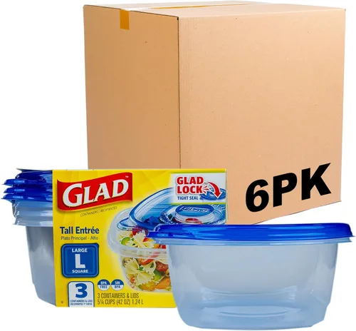 Miniatura 8 de Glad GladWare Entree - Recipientes de almacenamiento de alimentos con tapas, plástico cuadrado mediano sin BPA para preparación de comidas