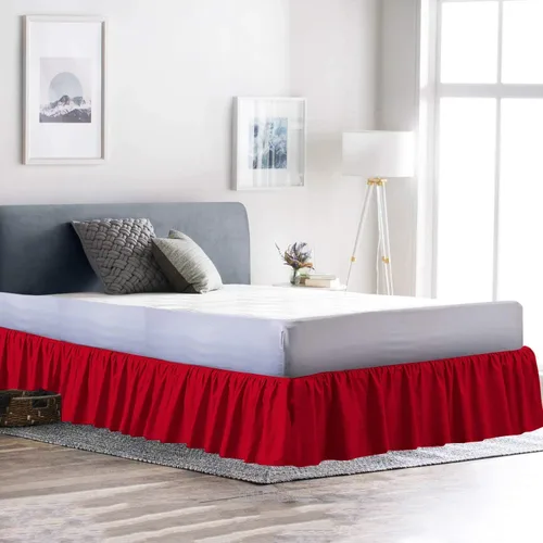 Miniatura 14 de 100% algodón 600 hilos 1 pieza falda de cama con volantes de polvo de 12 pulgadas con plataforma, estilo recogido (tamaño Queen, rosa)