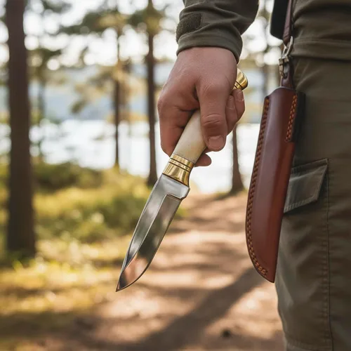 Miniatura 5 de SZCO Cuchillo de caza Full Tang de 8.25 pulgadas, elegante cuchillo de campamento con mango de hueso, hoja de acero inoxidable y funda, cuchillo
