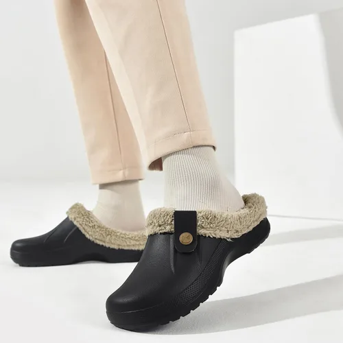 Miniatura 6 de ChayChax - Pantuflas impermeables para mujeres y hombres, con forro de piel, zapatos de jardín de invierno, pantuflas cálidas para interiores