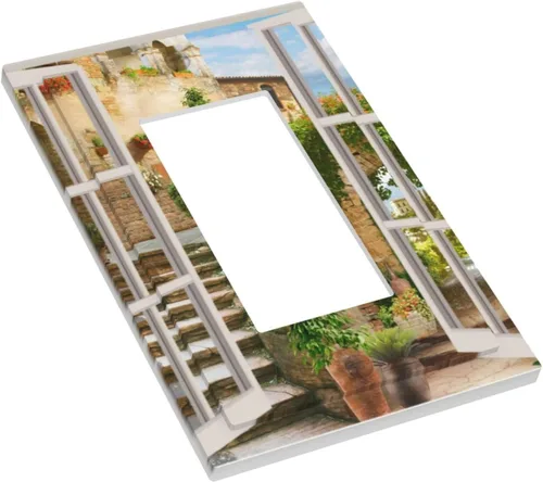 Miniatura 3 de Cubierta de Interruptor de Luz de 1 Gang con Escena de Flores de Grecia Mediterránea, Dispositivo Individual Basculante/GFCI, Placa Decorativa
