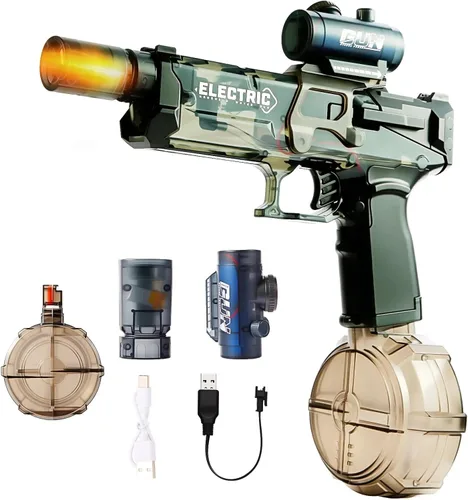 Lanzador de agua táctico eléctrico con efectos LED, tanque de 16.9 fl oz, rango de 32 pies, operación de modo dual para juegos de verano al aire