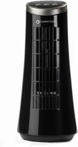 Ventilador de torre de escritorio oscilante Comfort Zone de 12 pulgadas | Ultra-Slim Bladeless Design, 2 Speeds, Electronic Touch Controls, Carry