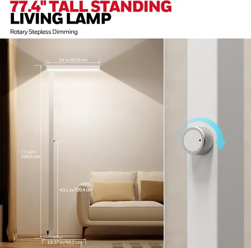 Miniatura 5 de Lámpara de pie LED Honeywell 8000LM, 02E Gen Sunturalux Luz de pie de lectura que cuida los ojos, 80W Luz natural moderna 4000K regulable de 77