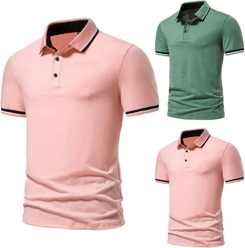 Miniatura 4 de ZDFER - Polo de manga corta con solapa ajustada para hombre, estilo casual, polos de golf, deportes de verano, camisetas de algodón absorbente