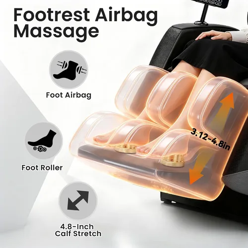 Miniatura 7 de Silla de masaje de cuerpo completo y reclinable, sillas de masaje de gravedad cero, 10 rodillos fijos, bolsas de aire, calefacción, masaje de pies