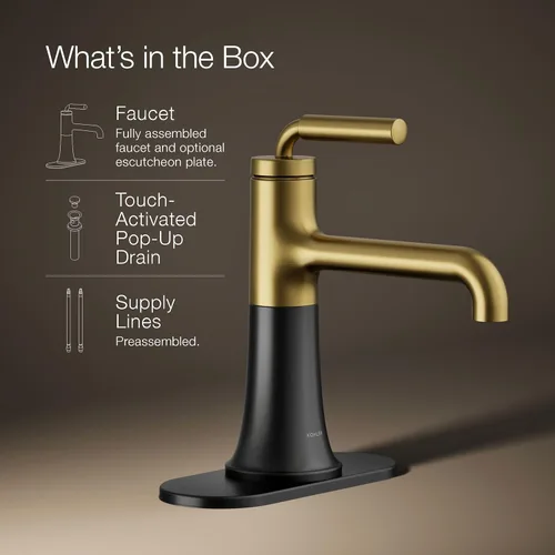 Miniatura 13 de Kohler 27415-4-BMB Tone™ Grifo de lavabo de baño monomando, 1.2 gpm, negro mate con latón moderno cepillado Negro mate/Bronce moderno