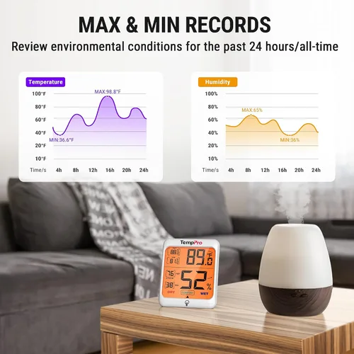 Miniatura 6 de ThermoPro TP53 - Higrómetro digital Termómetro interior para el hogar, sensor de temperatura y humedad con indicador de confort y registros