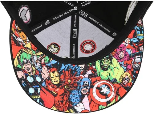 Miniatura 7 de Marvel 60th Anniversary Comic UV ajustable Snapback Flat Bill Cap negro