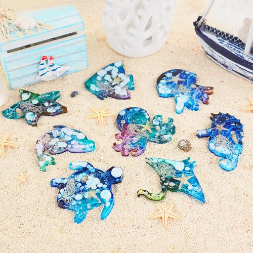 Miniatura 4 de Moldes de resina para llavero, lindos moldes de silicona de animales, 16 animales terrestres marinos moldes epoxi para fundición de resina, llavero