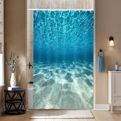 Miniatura 2 de MERCHR Cortina de ducha de playa azul océano, naturaleza bajo el agua, escena del mundo del mar, cortinas de baño, tela impermeable, 36 x 72 pulgadas